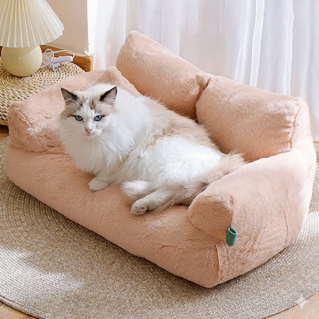 Luxury Plush Cat Bed Sofa - Cozy Winter Nest with Pillow for Small to Medium Pets