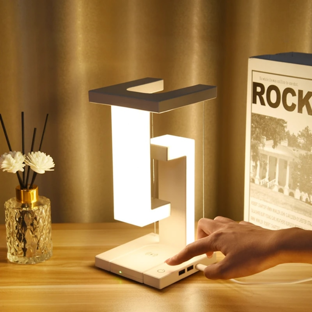 Magnetic Levitating LED Table Lamp with Wireless Charging – Modern Anti-Gravity Design, Compact ABS Plastic
