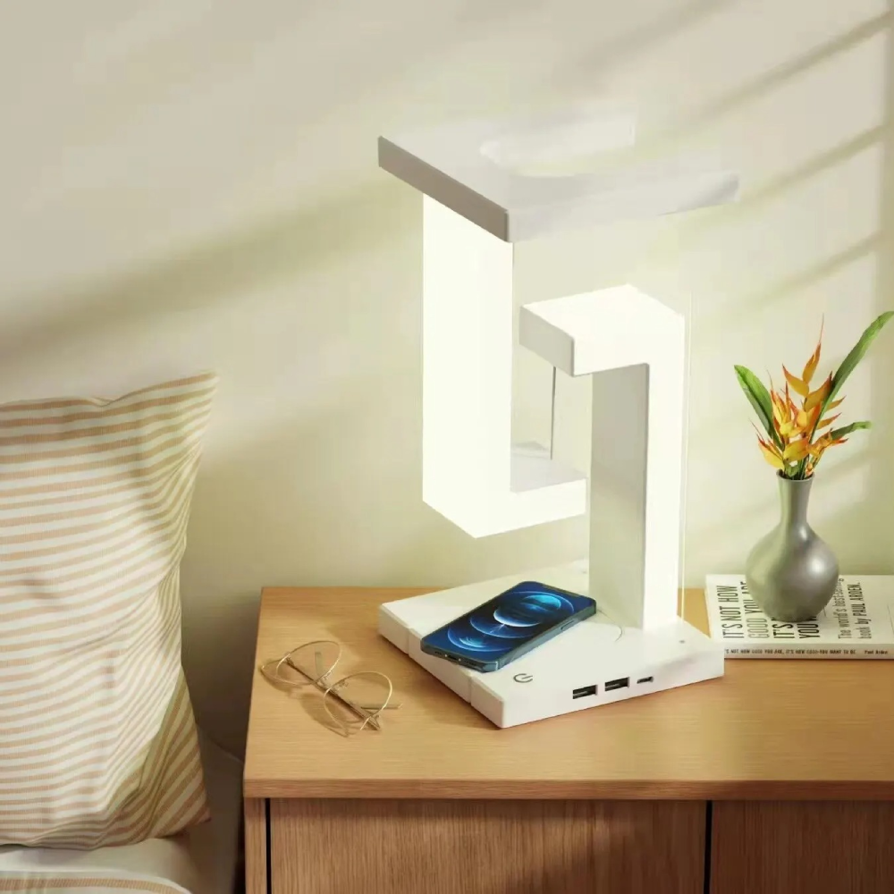 Magnetic Levitating LED Table Lamp with Wireless Charging – Modern Anti-Gravity Design, Compact ABS Plastic