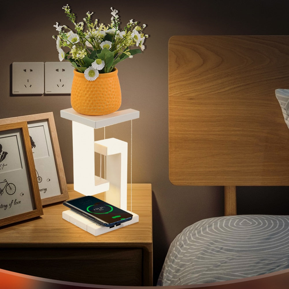 Magnetic Levitating LED Table Lamp with Wireless Charging – Modern Anti-Gravity Design, Compact ABS Plastic