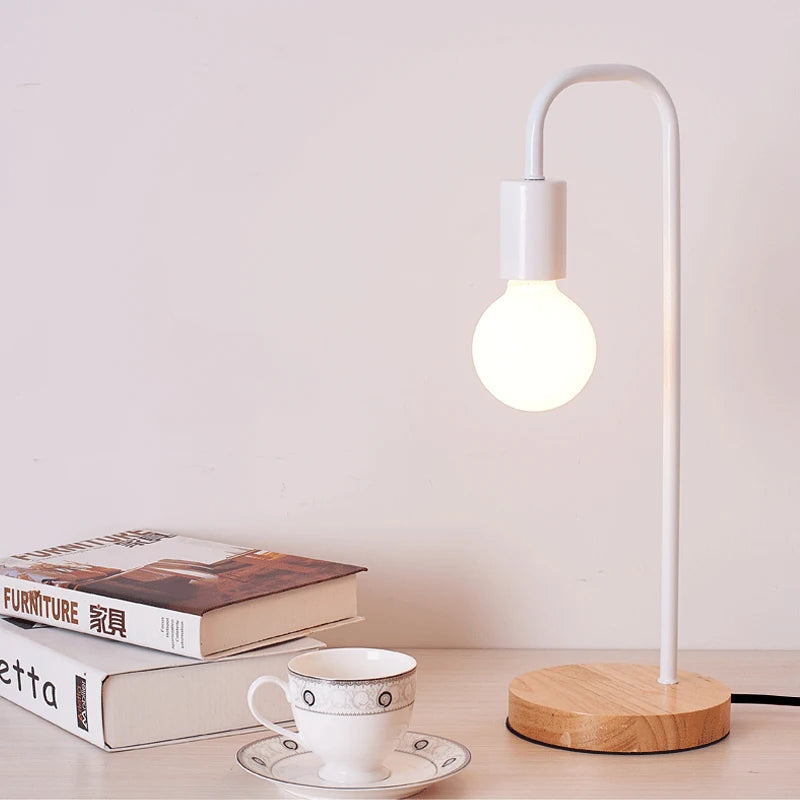 Variant image for Vintage Wooden Table Lamp with E27 Edison Bulb – Stylish Bedside Table Lamp for Bedroom or Desk-3