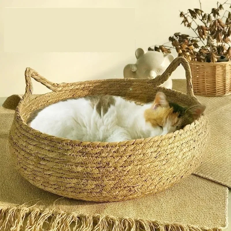 Handmade Vine Woven Cat Bed - Cozy, Washable & Comfortable Winter Nest for Cats