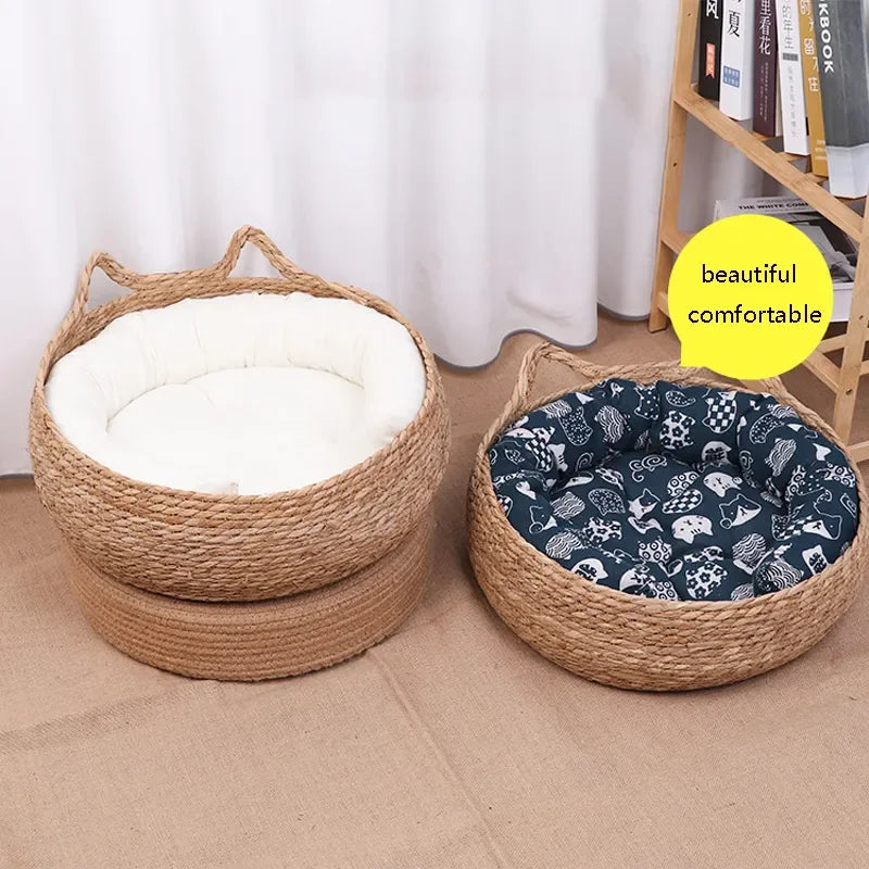 Handmade Vine Woven Cat Bed - Cozy, Washable & Comfortable Winter Nest for Cats