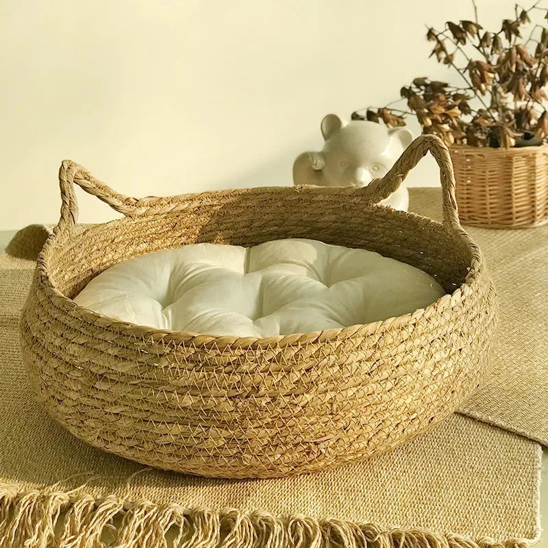 Handmade Vine Woven Cat Bed - Cozy, Washable & Comfortable Winter Nest for Cats