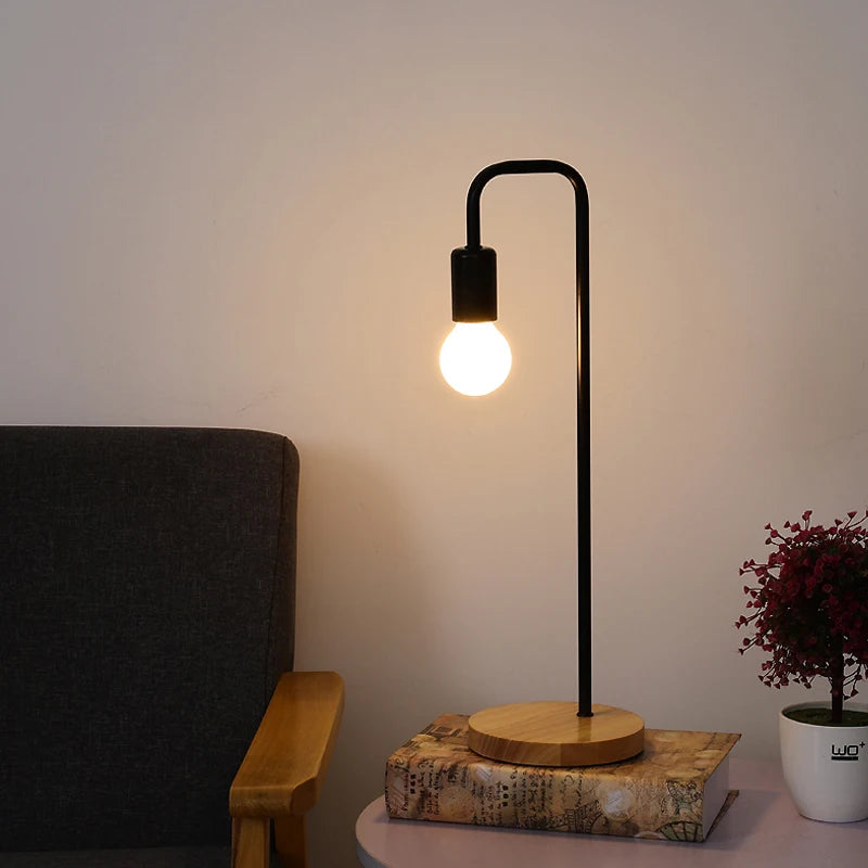 Vintage Wooden Table Lamp with E27 Edison Bulb – Stylish Bedside Table Lamp for Bedroom or Desk-5