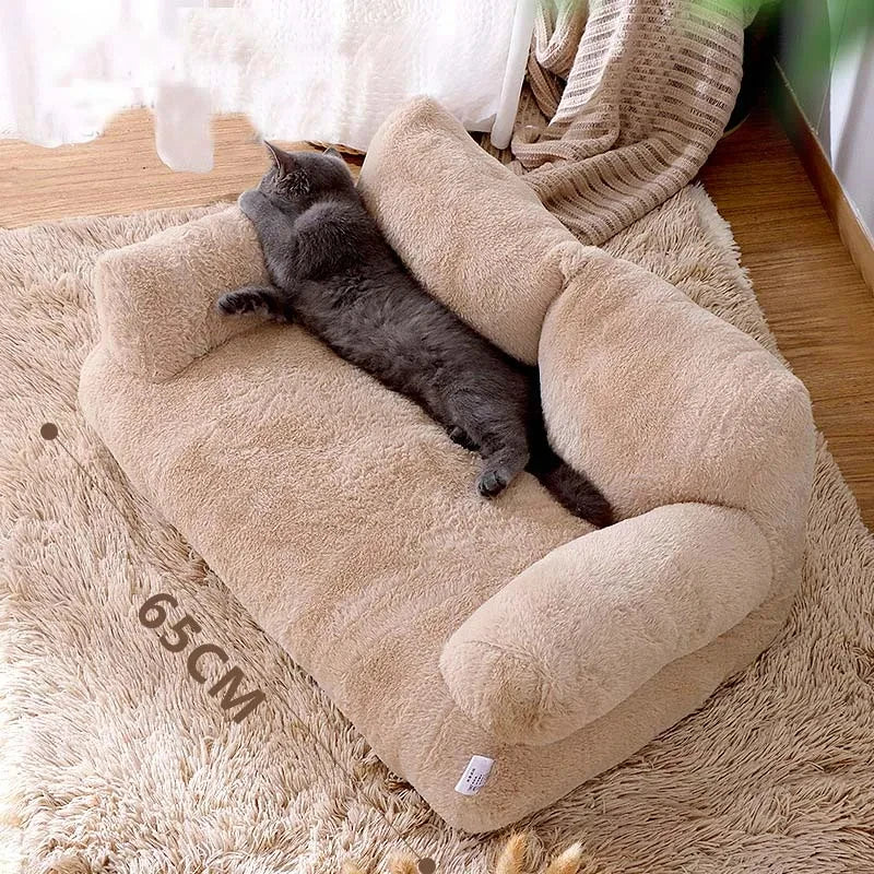 Luxury Plush Cat Bed Sofa - Cozy Winter Nest with Pillow for Small to Medium Pets