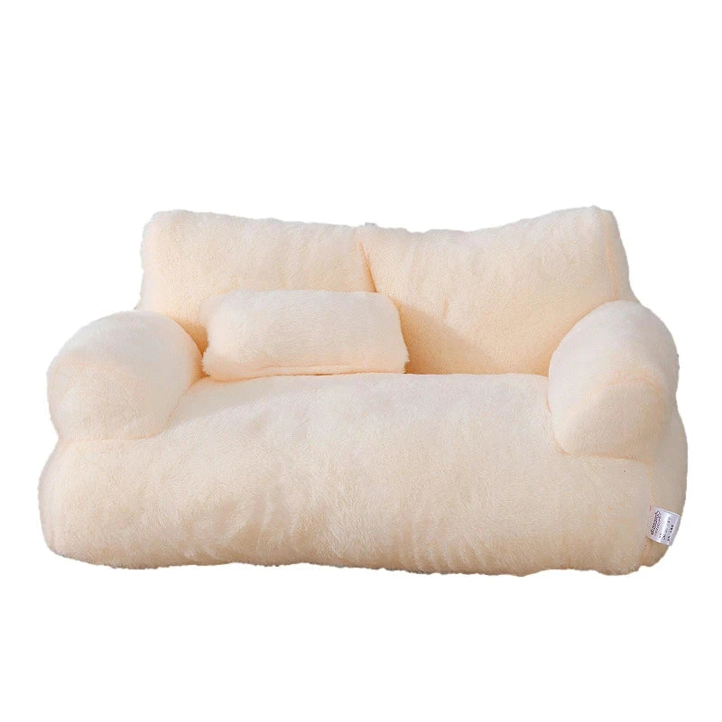 Luxury Plush Cat Bed Sofa - Cozy Winter Nest with Pillow for Small to Medium Pets