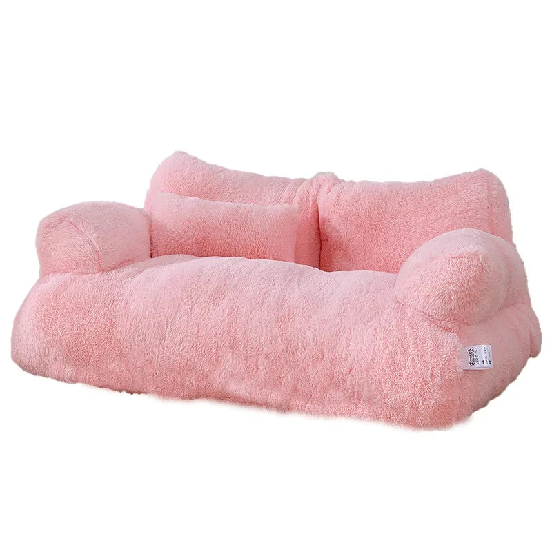 Luxury Plush Cat Bed Sofa - Cozy Winter Nest with Pillow for Small to Medium Pets