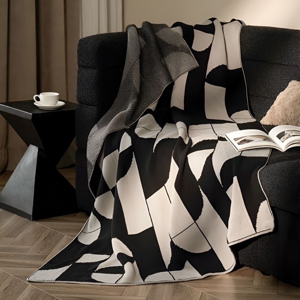 Monochrome Geometric Throw Blanket – Soft Microfiber, 51x67 0