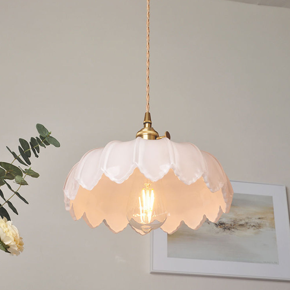 Vintage Floral Hanging Lamp – Elegant Glazed Ceramic Pendant Light for Home Decor
