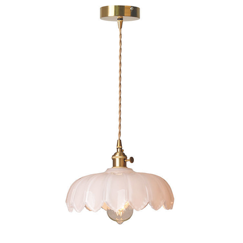Vintage Floral Hanging Lamp – Elegant Glazed Ceramic Pendant Light for Home Decor