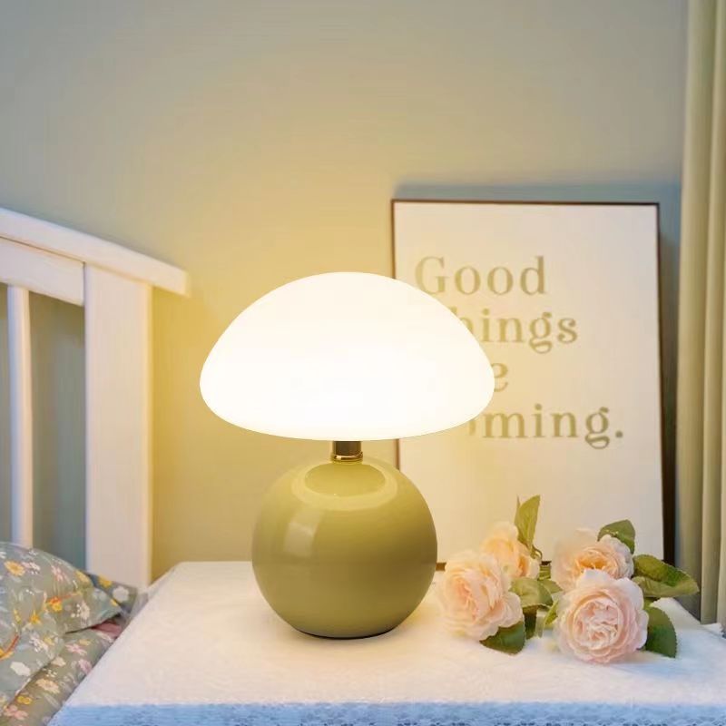 French Cream Mushroom Lamp | Retro Ceramic LED Light