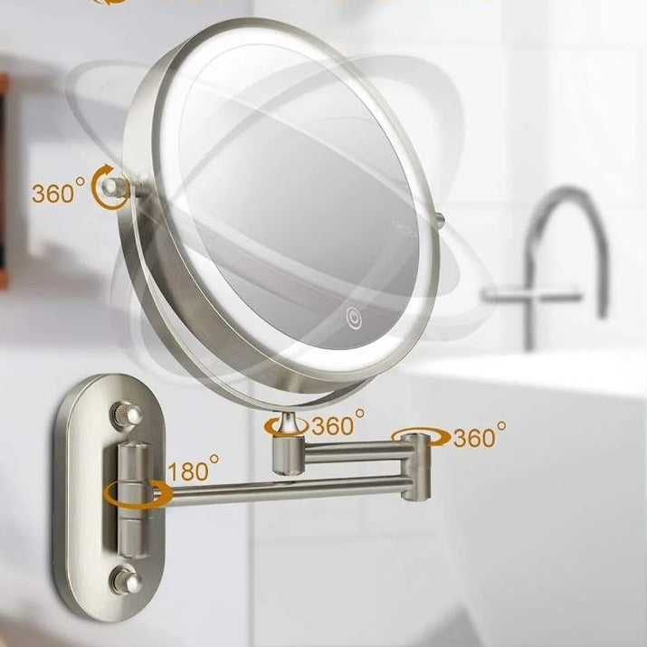 Rechargeable LED Magnifying Makeup Mirror with Touch-Controlled Lights – Chrome Silver Vanity Mirror-6