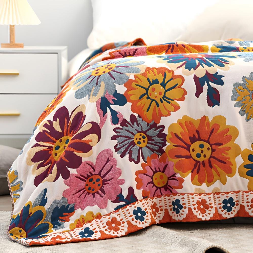 Reversible Bright Flower Cotton Throw Blanket – Eco-Friendly, Soft, Multi-Purpose Use for Sofa or Bed 1