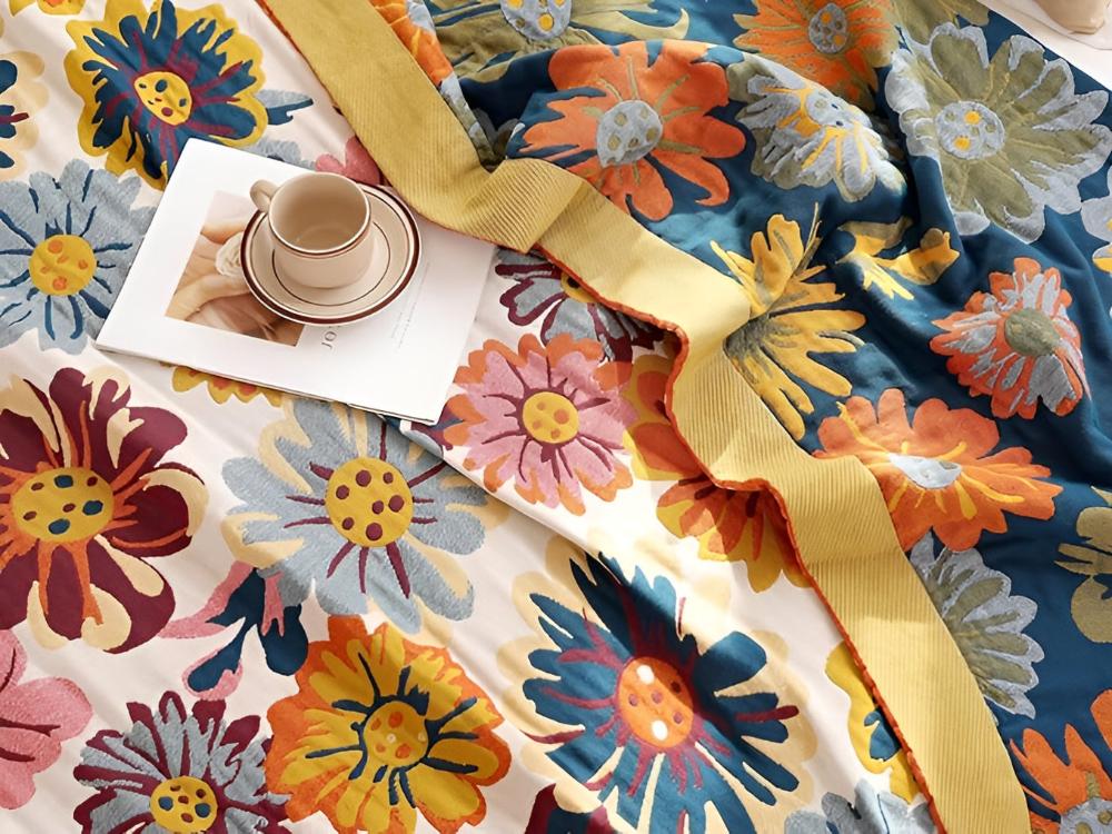 Reversible Bright Flower Cotton Throw Blanket – Eco-Friendly, Soft, Multi-Purpose Use for Sofa or Bed 2