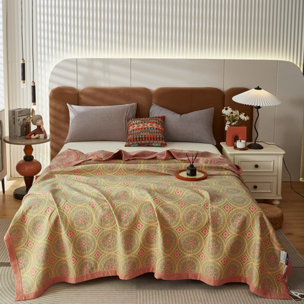 Reversible Cotton Summer Blanket with Ginkgo Leaf Design – Lightweight and Breathable 2