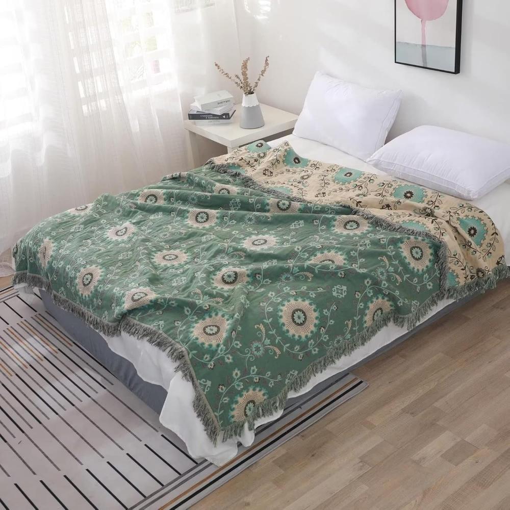 Reversible Cotton Throw Blanket – Lightweight Retro Mandala Design for Sofa, Bed, and Picnic Use 0