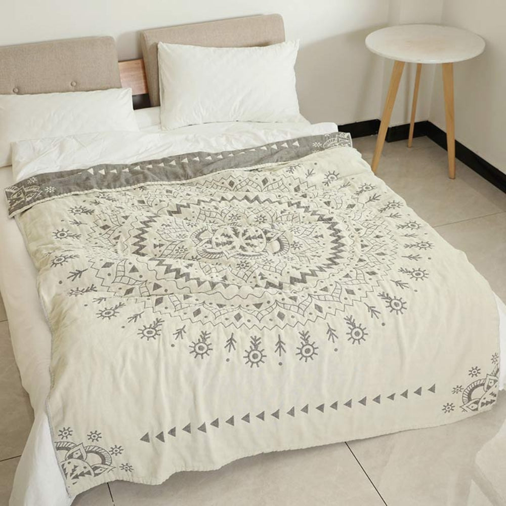 Reversible Cotton Throw Blanket with Mandala Art Pattern – Soft, Breathable Home Decor for All Seasons 0
