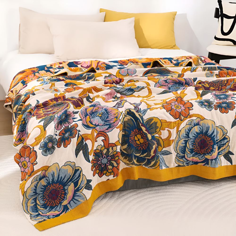 Reversible Floral Blanket - Soft Cotton Throw Blanket for All-Season Comfort and Home Decor 0