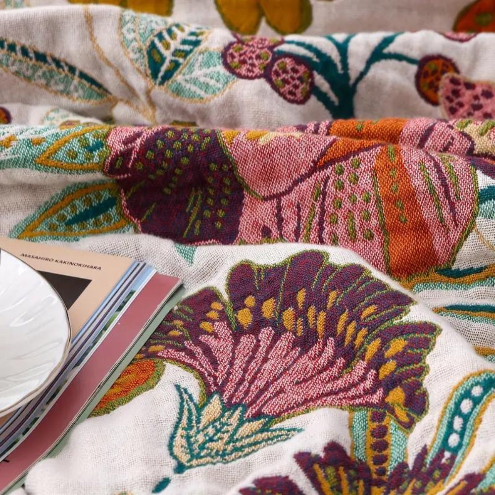 Reversible Floral Cotton Throw Blanket – Cozy Decorative Coverlet for Sofa and Bed, All-Season Comfort 3