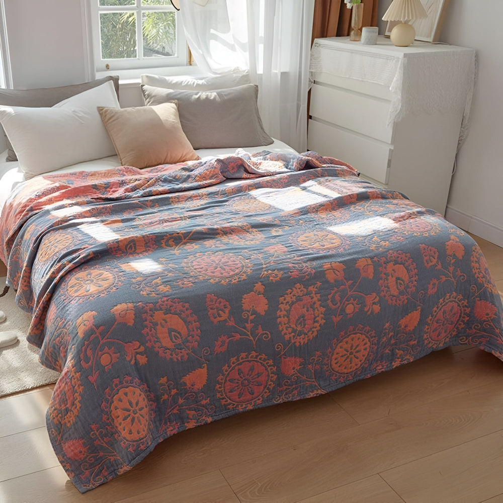 Rustic Floral Reversible Cotton Throw Blanket – Soft Eco-Friendly Bedding for Beds and Sofas 1