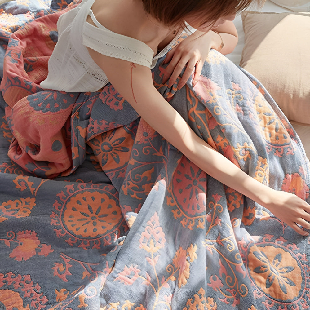 Rustic Floral Reversible Cotton Throw Blanket – Soft Eco-Friendly Bedding for Beds and Sofas 2