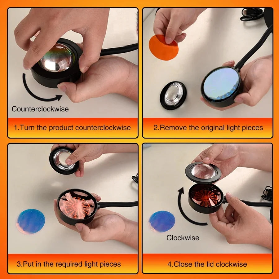 LED Sunset Lamp Projector with 16 Color Options and Remote Control – Adjustable Mood Lighting for Home and Photography-4