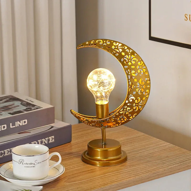 Variant image for Metal Ramadan Moon Lamp - Decorative LED Light for Eid Celebrations, 13x14x28cm, Gold Indoor Decoration-2