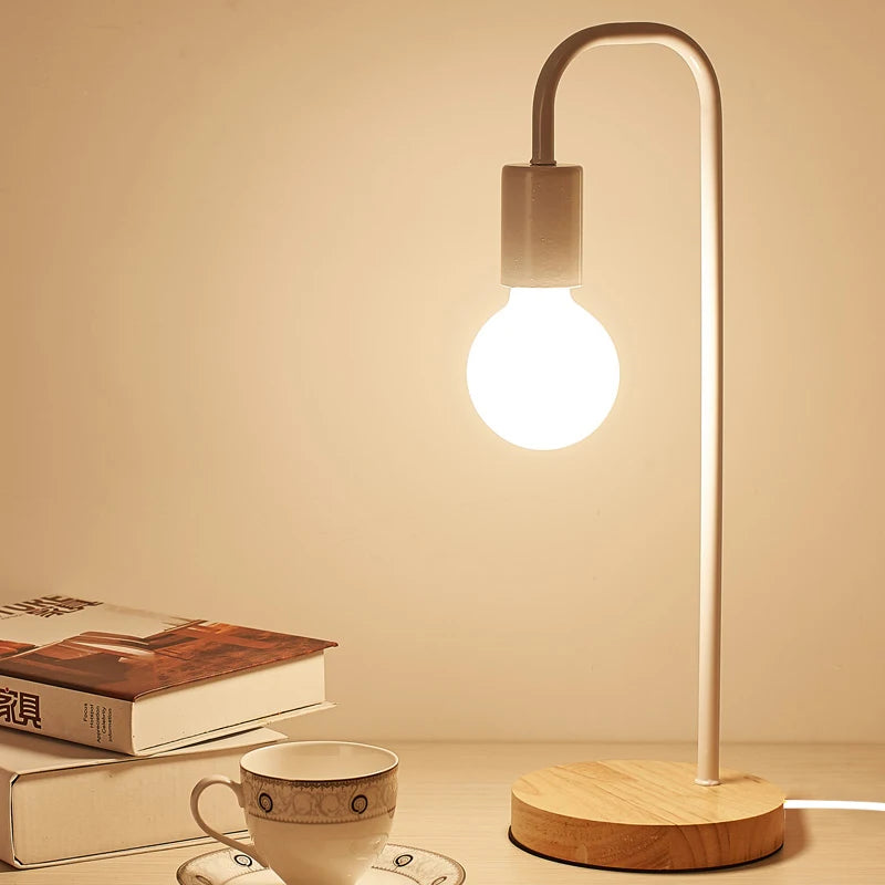 Vintage Wooden Table Lamp with E27 Edison Bulb – Stylish Bedside Table Lamp for Bedroom or Desk-3