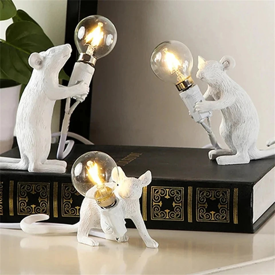 Nordic Mouse LED Night Light – Whimsical Resin Table Lamp for Bedroom and Home Decor-3