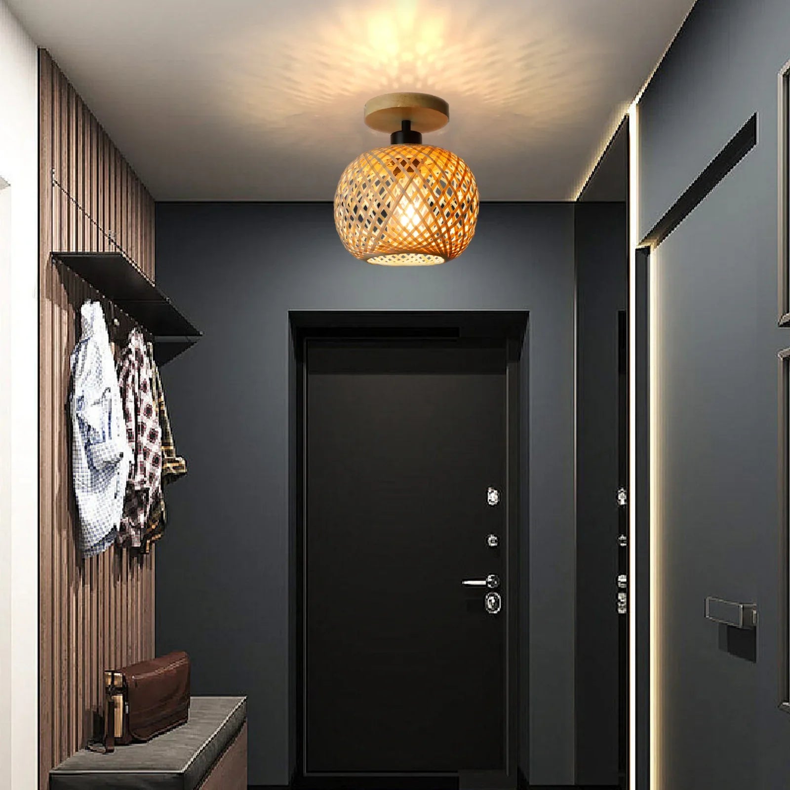 Handmade Bamboo Woven LED Ceiling Lamp – Retro Design for Living Room and Corridor, Energy-Efficient Lighting