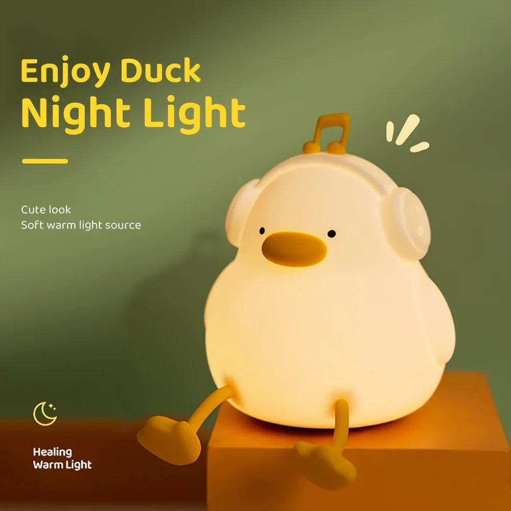 DJ Duck LED Squishy Night Light - Rechargeable, Touch Sensor & Portable