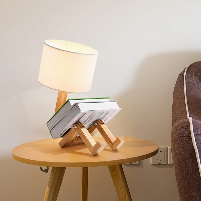 Creative Wooden Robot Table Lamp – Stylish Modern Bedside Lamp for Bedroom and Desk Decor-2