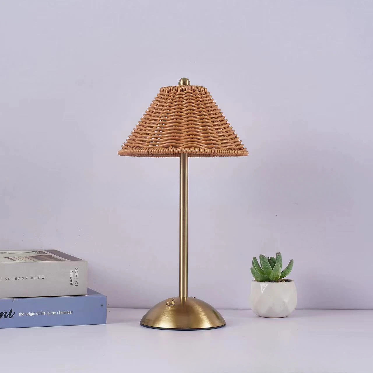 Rechargeable Rattan Desk Lamp – Retro Cordless Table Lamp for Living Room, Small Size with Warm LED Light-3