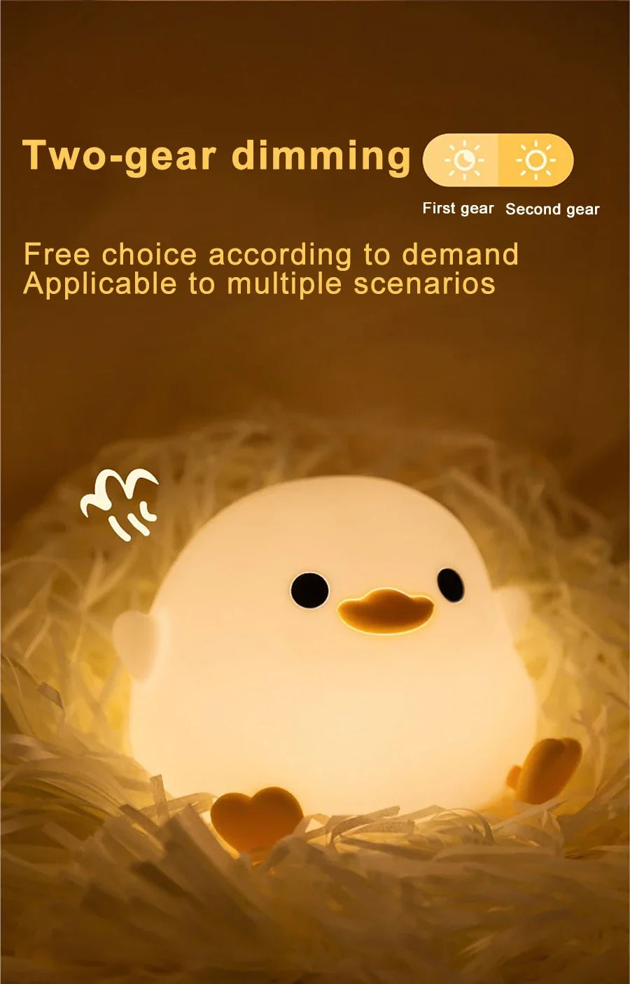 Doudou Duck LED Night Light - Rechargeable, Touch Sensor, Portable, Squishy Lamp