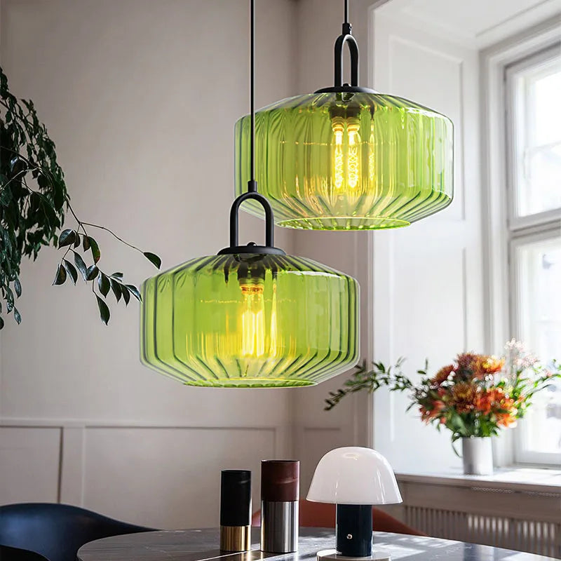 Nordic Vintage Glass Pendant Light – 28cm Hanging Light for Kitchen and Dining Room-1