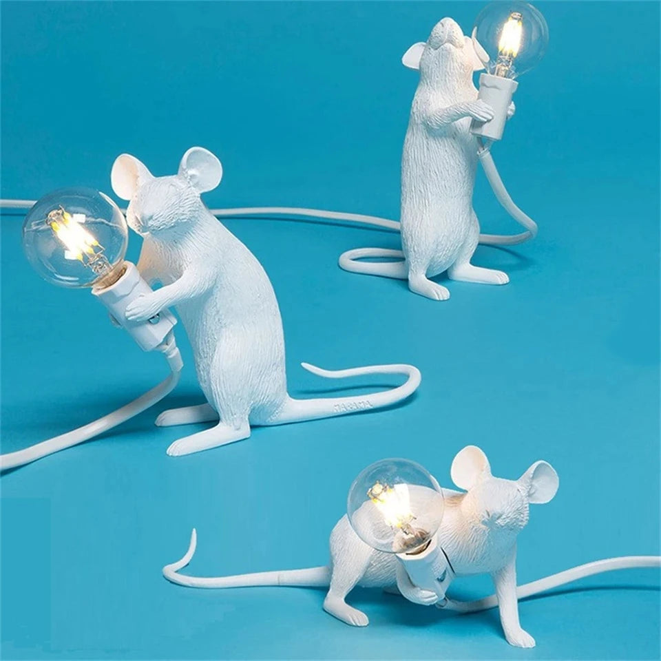 Nordic Mouse LED Night Light – Whimsical Resin Table Lamp for Bedroom and Home Decor-4