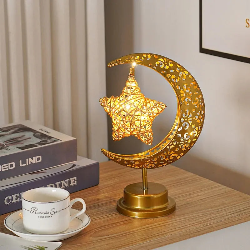 Variant image for Metal Ramadan Moon Lamp - Decorative LED Light for Eid Celebrations, 13x14x28cm, Gold Indoor Decoration-6