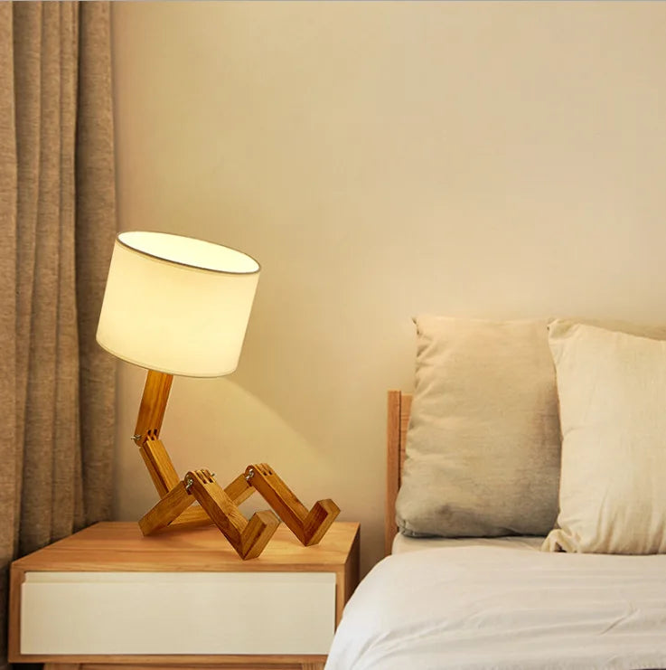 Creative Wooden Robot Table Lamp – Stylish Modern Bedside Lamp for Bedroom and Desk Decor-3