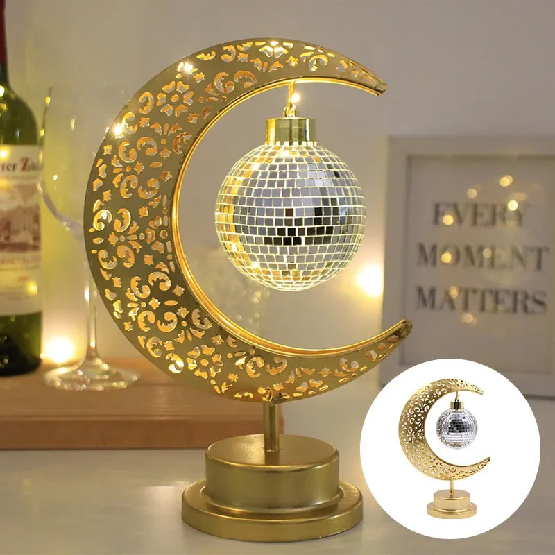 Variant image for Metal Ramadan Moon Lamp - Decorative LED Light for Eid Celebrations, 13x14x28cm, Gold Indoor Decoration-3