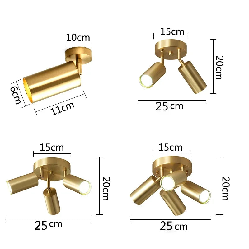 Adjustable Postmodern Ceiling Lamp with 2/3/4 Heads – Brass Iron Spotlight for Aisles and Corridors-5