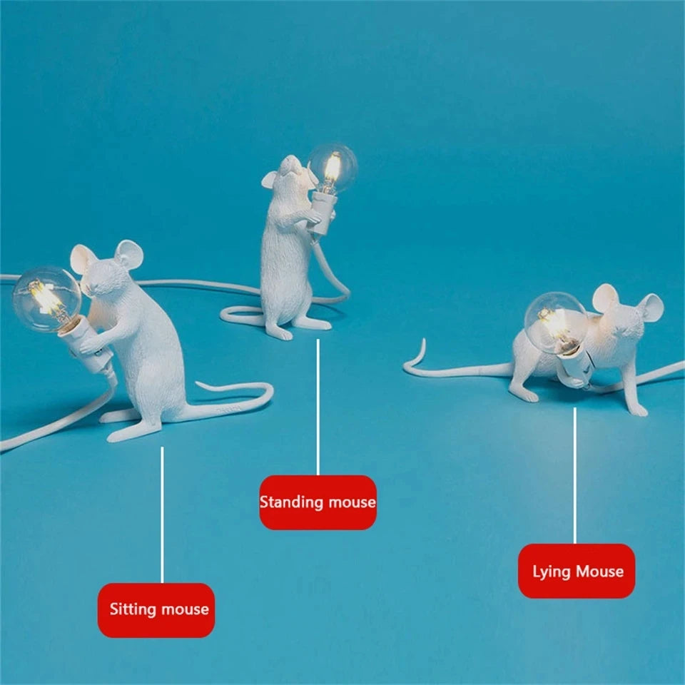 Nordic Mouse LED Night Light – Whimsical Resin Table Lamp for Bedroom and Home Decor-5