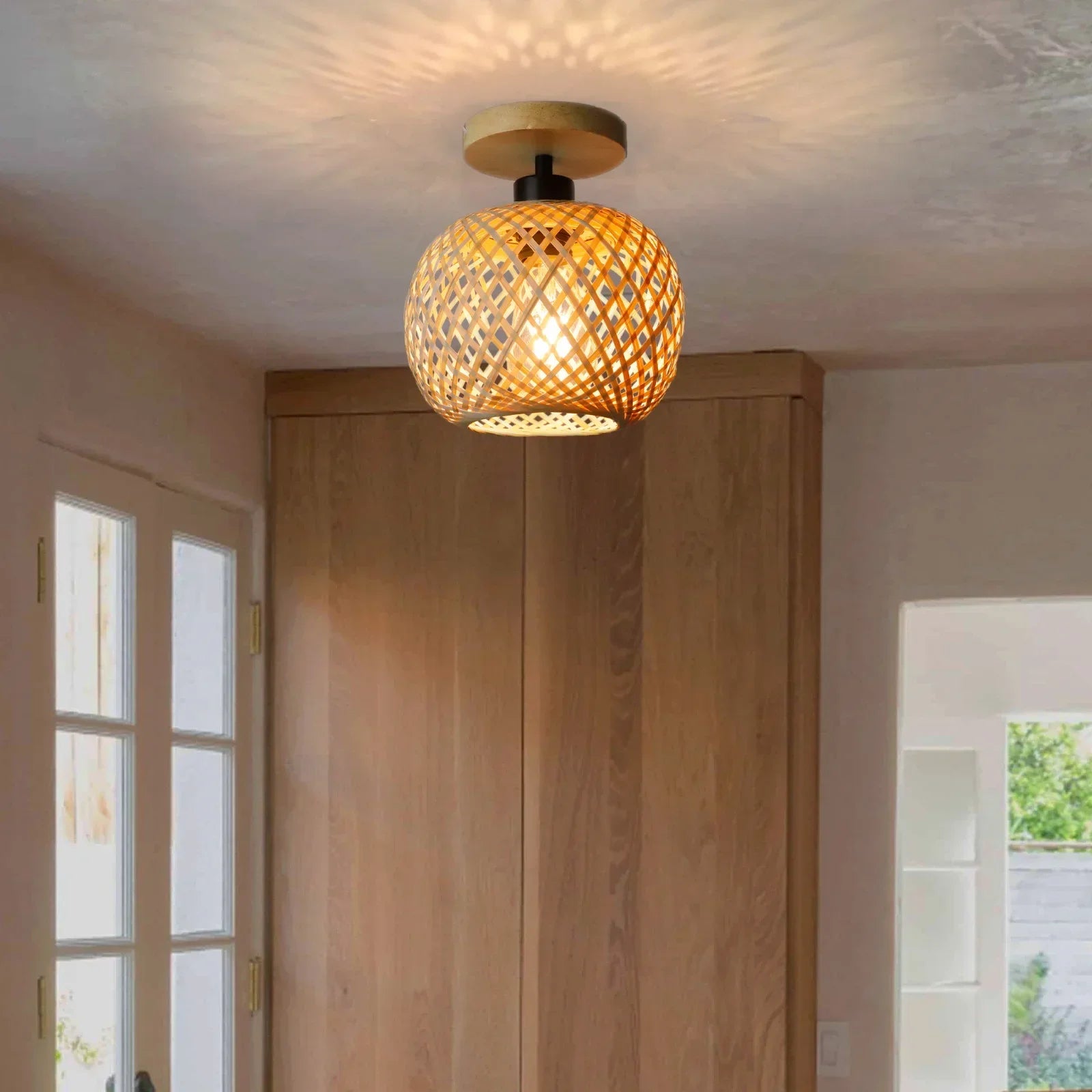 Handmade Bamboo Woven LED Ceiling Lamp – Retro Design for Living Room and Corridor, Energy-Efficient Lighting
