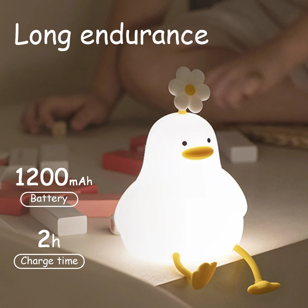 Cute Duck LED Night Light - Rechargeable, Touch Sensor, Portable, Soothing Glow for Kids and Adults