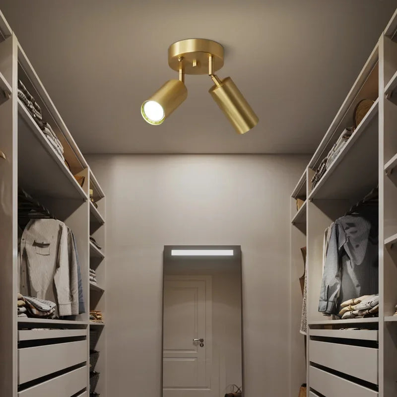 Adjustable Postmodern Ceiling Lamp with 2/3/4 Heads – Brass Iron Spotlight for Aisles and Corridors-4