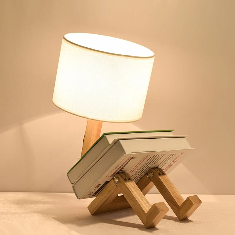 Creative Wooden Robot Table Lamp – Stylish Modern Bedside Lamp for Bedroom and Desk Decor-1