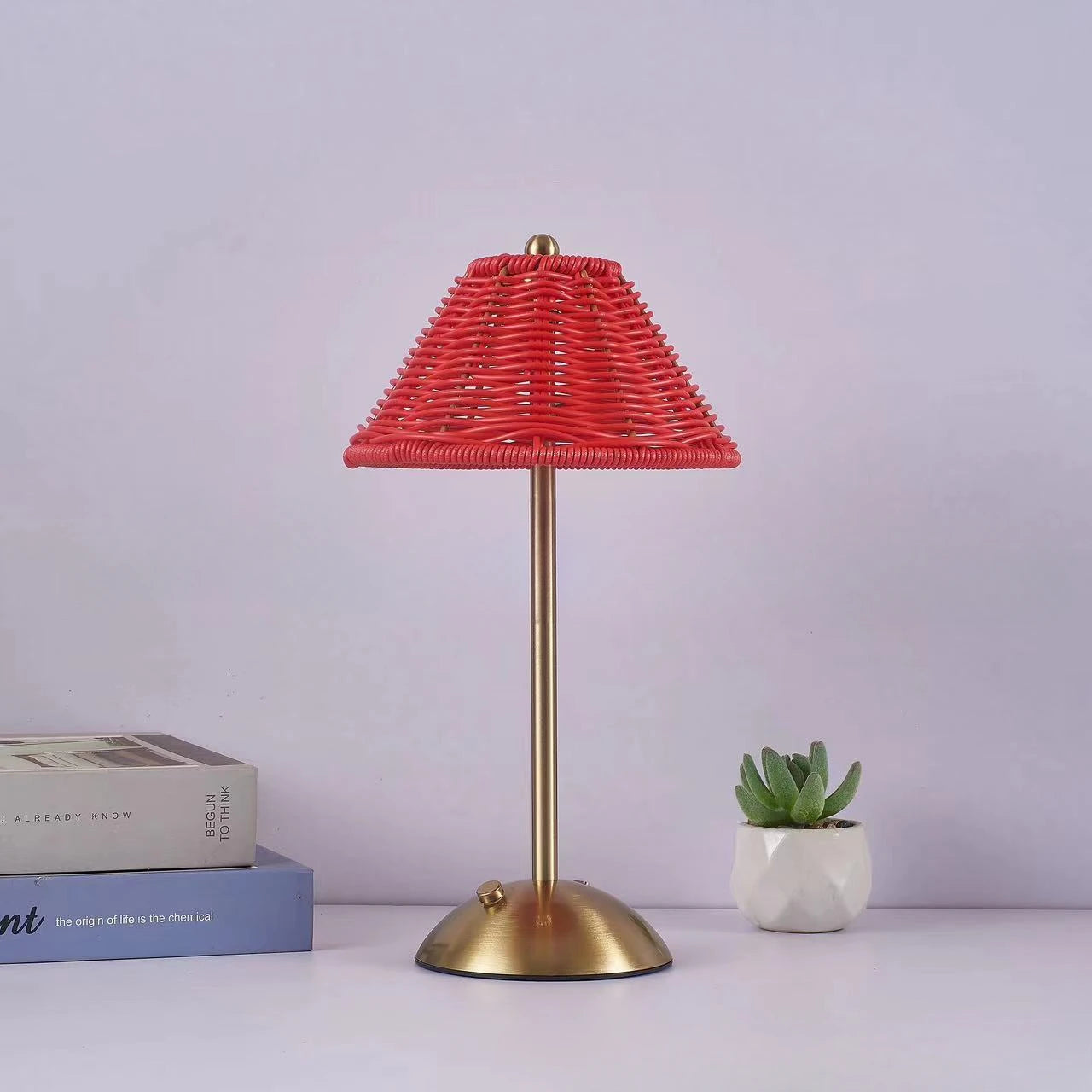 Variant image for Rechargeable Rattan Desk Lamp – Retro Cordless Table Lamp for Living Room, Small Size with Warm LED Light-1