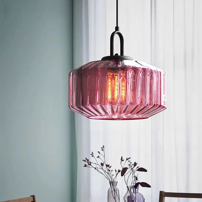 Nordic Vintage Glass Pendant Light – 28cm Hanging Light for Kitchen and Dining Room-4