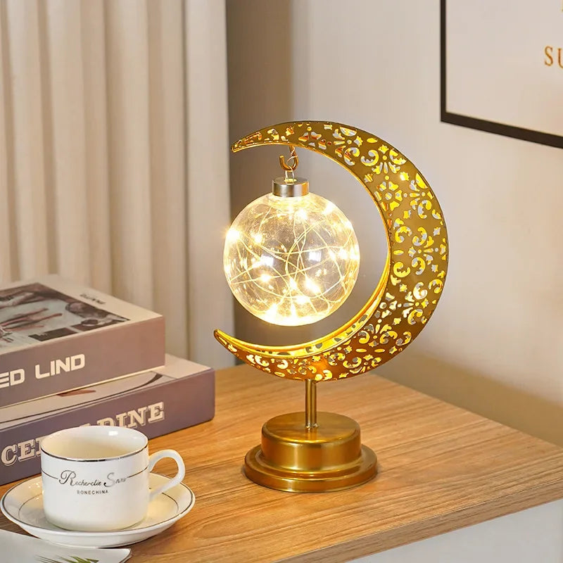 Variant image for Metal Ramadan Moon Lamp - Decorative LED Light for Eid Celebrations, 13x14x28cm, Gold Indoor Decoration-5
