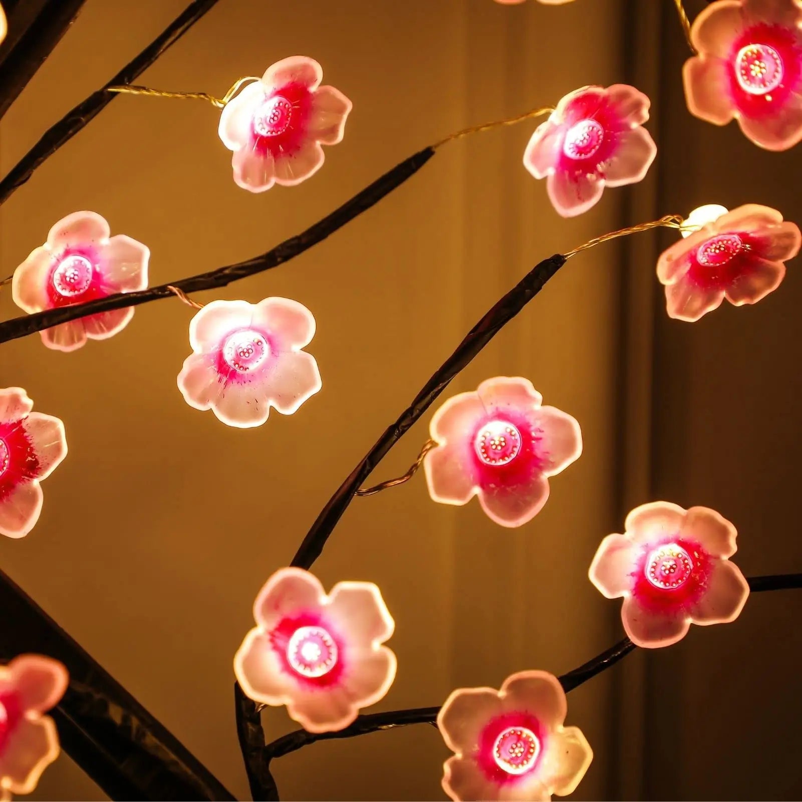 Cherry Blossom Tree LED Table Lamp – 50cm Touch Sensor, Warm White Glow, Battery Operated with 35 Lights, Pink Flowers, Black Branches-5